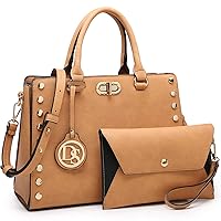 Dasein Women Medium Satchel Handbag Work Tote Shoulder Bag Top Handle Purse with Matching Clutch 2pcs Set