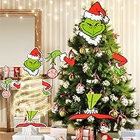 4Pcs Christmas Tree Topper Decor - Grinchmas Decor for Fence Garage Holiday Xmas Home Party Decor