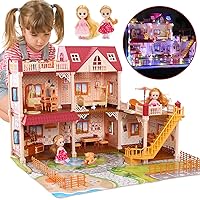 5 Rooms Huge Dollhouse with 2 Dolls and Colorful Light, 26