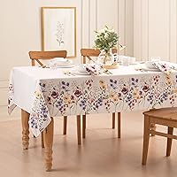 Elrene Home Fashions Poppy Wildflower Botanical Border Fabric Tablecloth, Rectangle, 60 inches X 102 inches