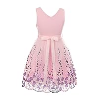 Solid Top Beautiful Flower Embroidery Flower Girl Dress for Girls