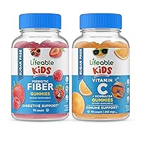 Sugar Free Preciotic Fiber Kids + Vitamin C Kids, Gummies Bundle - Great Tasting, Vitamin Supplement, Gluten Free, GMO Free, Chewable Gummy