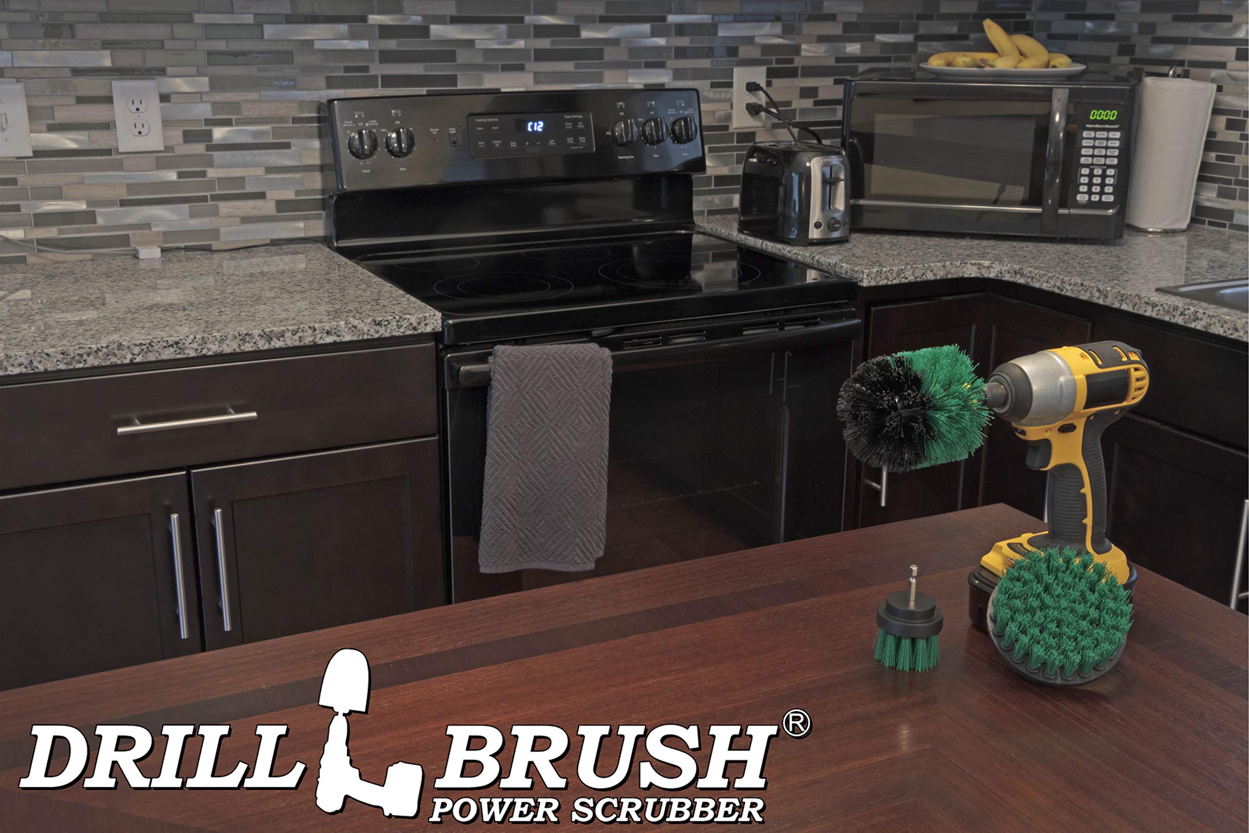 Drillbrush Green Kitchen Cleaning Drill Brushes - Stainless Steel Sink Cleaner/Copper Sink Cleaner - Electric Stove Cleaner/Gas Stove Cleaner - Kitchen Cleaner/Kitchen Brush - Cabinet Cleaner