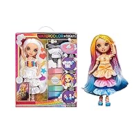 Rainbow High Watercolor & Create Fashion DIY Doll with Washable Watercolors + Tie-Dye Kit, Brown Eyes, Curled Hair, Bonus Top & Shoes. Color, Create, Play, Rinse and Repeat. Creative 4-12+