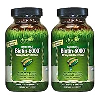 Irwin Naturals Biotin-6000-60 Liquid Soft-Gels, Pack of 2 - Supports Strength & Protection for Hair & Nails - with Avocado Oil, Coconut Oil, Lutein & Zeaxanthin - 60 Total Servings