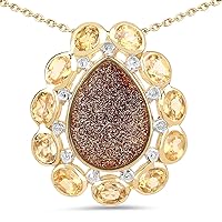 14K Yellow Gold Plated 5.14 Carat Genuine Red Droozi and Citrine .925 Sterling Silver Pendant