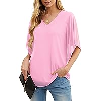 QIXING Women 3/4 Sleeve V Neck Blouses Double Layers Mesh Shirts Flowy Dressy Tops