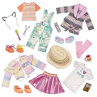 Glitter Girls – 14-inch Doll Style Bundle – 3 Fashion Outfits – Rainbow Jacket, Cat-Ears, Sweater Dress – Clothes & Accessories – GG Fashion Pack – 3 Years +