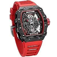 FEICE Watches for Men Automatic Skeleton Watch Waterproof Sapphire Crystal Japanese Movement Mens Wristwatch Anti Shock Business Watch FM602 B_Red