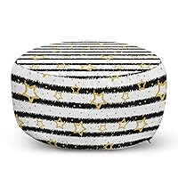 Ambesonne Star Pouf Cover with Zipper, Stars and Dots with Digital Effect on Striped Pattern Celebration Theme Party, Soft Decorative Fabric Unstuffed Case, 30