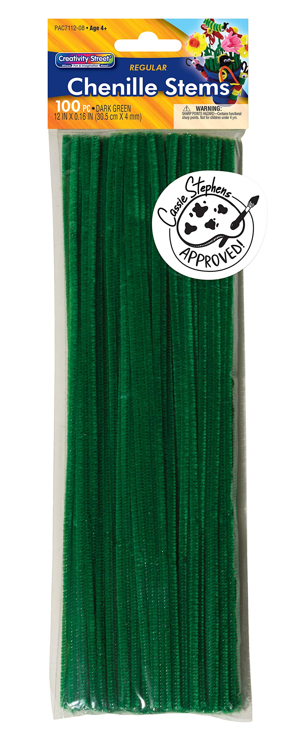 Creativity Street Chenille Stems/Pipe Cleaners, Dark Green, 12 Inch x 4mm, 100 Count