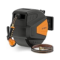 Ayleid Retractable Garden Hose Reel,1/2 in x 100 ft Wall Mounted Hose Reel, with 9- Function Sprayer Nozzle, Any Length Lock/Slow Return System/Wall Mounted/180°Swivel Bracket (Black)