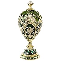 The Petroika Larissa Faberge Style Enameled Egg Collectible, Single, Green, Twin