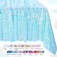 QueenDream Sequin Rectangular Table Cloth 60x102 Inch Blue Iridescent Sparkle Tablecloth Overlay for Wedding Birthday Baby Shower Bridal Outdoor Banquet Decoration