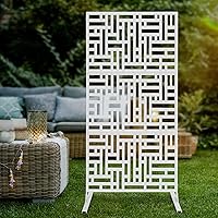 Privacy Fence Screen 74.8 * 35-Inches Metal Decorative Privacy Screen with Stand White Outdoor Decor Fence Panels Outdoor Divider for Garden Patio Backyard