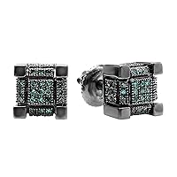 Dazzlingrock Collection 0.20 Carat (ctw) Round Blue Diamond Iced Mens Hip Hop Cube Dice Stud Earring 1/5 CT, Sterling Silver