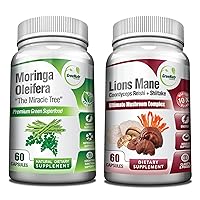 Natural Energy & Stamina Boosting Bundle: Pure Moringa Oleifera + 10 in 1 Mushroom Complex Supplement