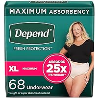 Depend Fresh Protection Adult Incontinence & Postpartum Bladder Leak Underwear for Women, Disposable, Maximum, Extra-Large, Blush, 68 Count (2 Packs of 34), Packaging May Vary