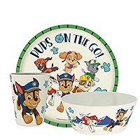 Zak Designs PAW Patrol Kids Dinnerware Set 3 Pieces, Durable and Sustainable Melamine Bamboo Plate, Bowl, and Tumbler are Perfect For Dinner Time With Family (Chase, Marshall, Skye & Friends)