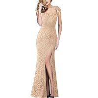 VFSHOW Womens Floral Lace Sweetheart Neck Open Back Zipper High Split Formal Evening Gown Wedding Prom Maxi Long Dress