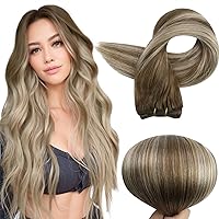 Full Shine 20 Inch Human Hair Extensions Sew In Hair Extensions Real Human Hair Color Chestnut Brown Fading To Platinum Blonde Mix Brown Hair Weft Sew In Weft Extensions For Women 105G