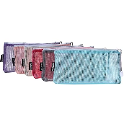 Sea Team 6pcs Multicolored Portable Travel Toiletry Pouch Nylon Mesh Cosmetic Makeup Organizer Bag with Zipper