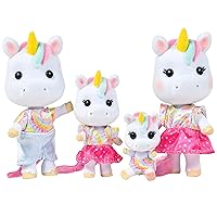 Sunny Days Entertainment Honey Bee Acres Rainbow Ridge Daydreamers Unicorn Family – 4 Miniature Flocked Dolls | Small Fantasy Collectible Figures | Pretend Play Toys for Kids
