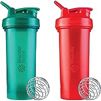 BlenderBottle Classic V2 Shaker Bottle Perfect for Protein Shakes and Pre Workout, 28-Ounce (2 Pack), Red, Green