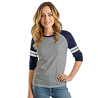 Decrum Heather Gray and Navy Soft Cotton Jersey 3/4 Sleeve Raglan Striped Shirts for Women | [40041048] Hethr&NVY Striped Rgln, XXS