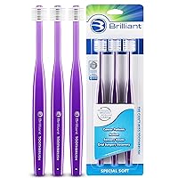 Brilliant Specialty Adult Round Toothbrush for Sensitive Mouths to Support Chemo and Other Sensory Oral Care Needs with Ultra Soft Bristles, Violet, 3 Pack