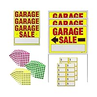 3030 Garage Sale Sign Kit Includes: 3) Large Signs, 3) 11 x 14 Signs, 1,200 Yellow, Pink & Green Price Stickers, and 20 Large Pricing Cards