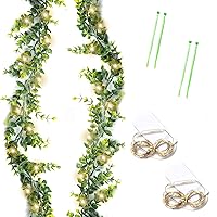 Artificial Faux Eucalyptus - Christmas Decorations Indoor Spring Garland with Lights -Greenery Garland Hanging Eucalyptus Leaves for Room Home Décor (Pack of 2 - Green)
