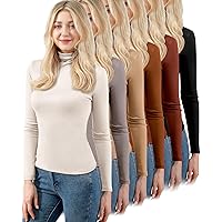 6 Pcs Womens Mock Turtle Neck Long Sleeve Shirts Spring Tops Shirts Soft T Shirts Lightweight Classic Fit Shirts