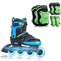2PM SPORTS Large Inline Skates for Kids with Adjustable Protective Gear Set Medium - Blue & Green