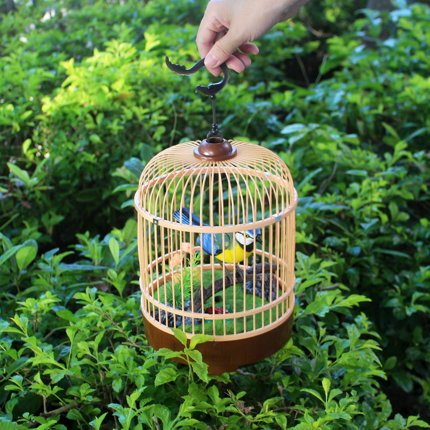 Tipmant Cute Electronic Pets Simulation Sparrow Bird in Cage Move Chirp Home Room Decor Ornament Kids Toys Gifts (Blue)