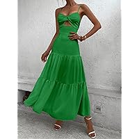 Women's Dress Dresses for Women Twist Front Cut Out Ruffle Hem Maxi Cami Dress Dresses for Women (Color : Green, Size : Medium)