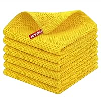Homaxy 100% Cotton Waffle Weave Kitchen Dish Cloths, Ultra Soft Absorbent Quick Drying Dish Towels, 12x12 Inches, 6-Pack, Yellow