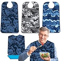 3 Pack Adult Bibs with Crumb Catcher, Washable and Adjustable Adult Bibs for Men Elderly Seniors, Bibs for Eating