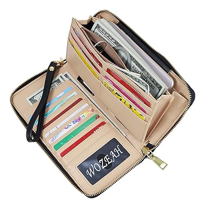 WOZEAH Women's RFID Blocking PU Leather Zip Around Wallet Clutch Large Travel Purse