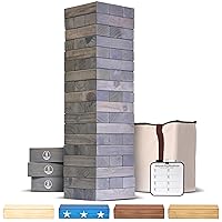 GoSports Giant Wooden Toppling Tower - Stacks Up to 5 ft - Brown Wood Stain, Gray, Natural, Stars & Stripes, or Tropical Hardwood
