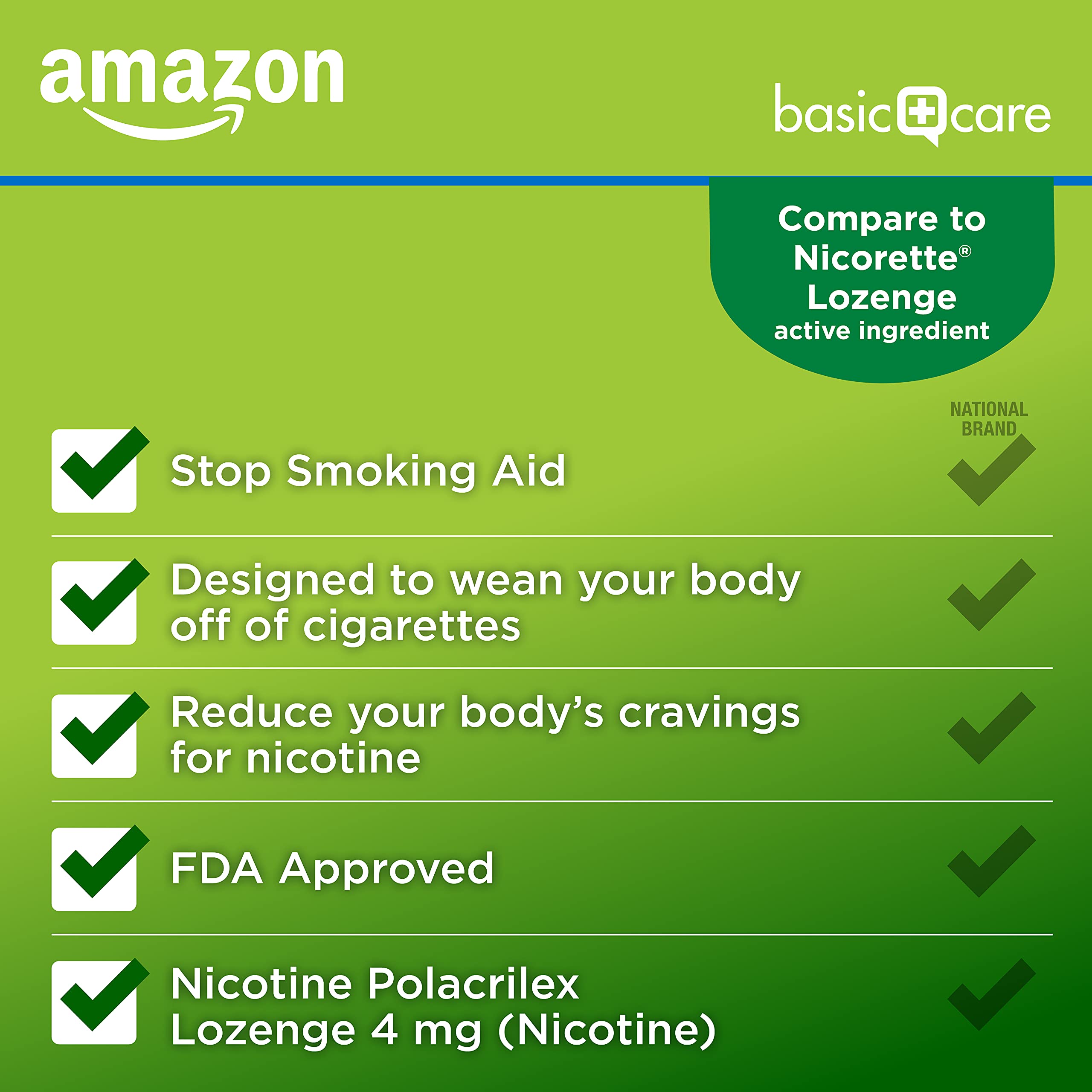 Amazon Basic Care Nicotine Polacrilex Lozenge, 4 mg (Nicotine), Mint Flavor, Stop Smoking Aid, 216 Count