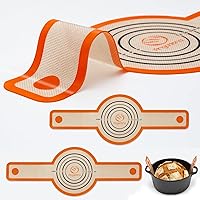 Silicone Bread Sling Dutch Oven - Best Japan Silicone. Non-Stick & Easy Clean Reusable Silicone Bread Baking Mat. With Extra Long Handles Bread Baking Sheet Liner, 2 Orange Set for Transferable Dough