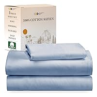 California Design Den Soft 100% Cotton Sheets Twin-XL Size Bed Sheet Sets with Deep Pockets, 3 Pc Extra Long Twin Sheets with Sateen Weave, Cooling Sheets (Blue Hydrangea)