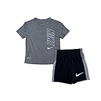 Nike Little Boys Dri-FIT Graphic Tee & Shorts 2 Piece Set (Black(76H367-K6N)/Carbon Heather, 7, 7_Years)
