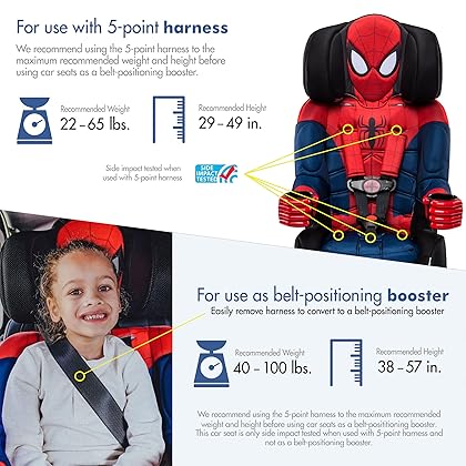 KidsEmbrace Marvel Spider-Man 2-in-1 Forward Facing Booster Car Seat, Red/Blue/Black