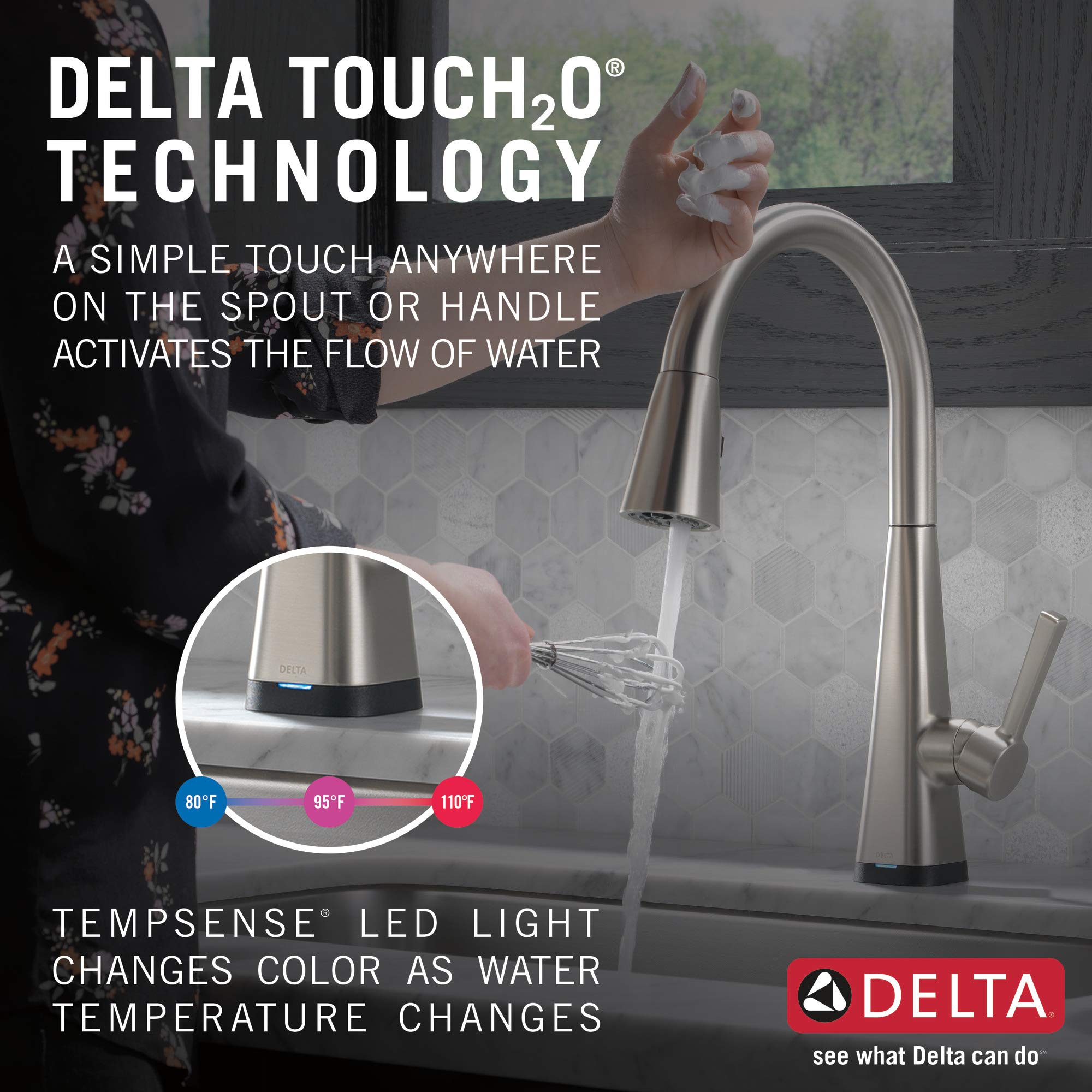Delta Faucet Lenta Touch Kitchen Faucet Brushed Nickel, Kitchen Faucets with Pull Down Sprayer, Kitchen Sink Faucet, Faucet for Kitchen Sink, Touch2O Technology, SpotShield Stainless 19802TZ-SP-DST