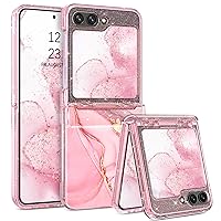 GUAGUA Compatible with Samsung Galaxy Z Flip 5 5G Case 6.7 Inch, Sparkle Golden Marble Pattern Geometric Style Hybird PC Shockproof Protective Phone Case for Galaxy Z Flip5,Rose Gold Pink/Clear Marble