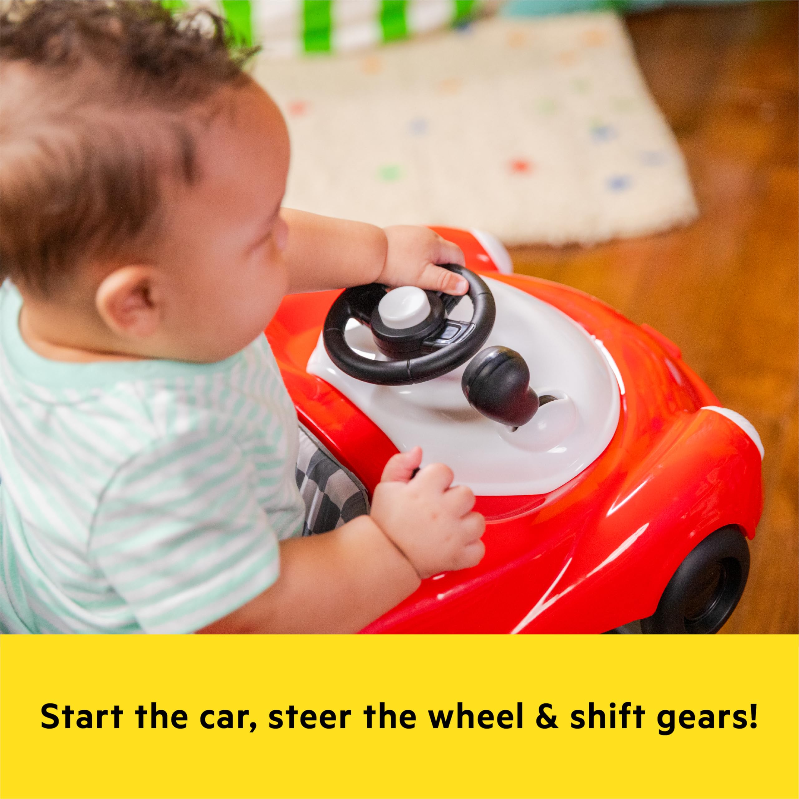 Bright Starts Little Speedster 3-in-1 Car Walker, Red Racer, Baby Activity Walker for Boys and Girls, 6 Months+