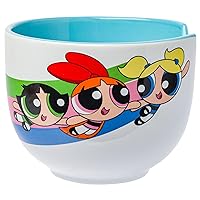 Silver Buffalo The Powerpuff Girls Girl Power Featuring Blossom, Bubbles, and Buttercup Ceramic Ramen Noodle Rice Bowl with Chopsticks, Microwave Safe, 20 Ounces