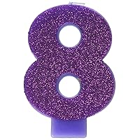Amscan Birthday Celebration, Numeral #8 Glitter Candle, Party Supplies, Purple, 3 1/4